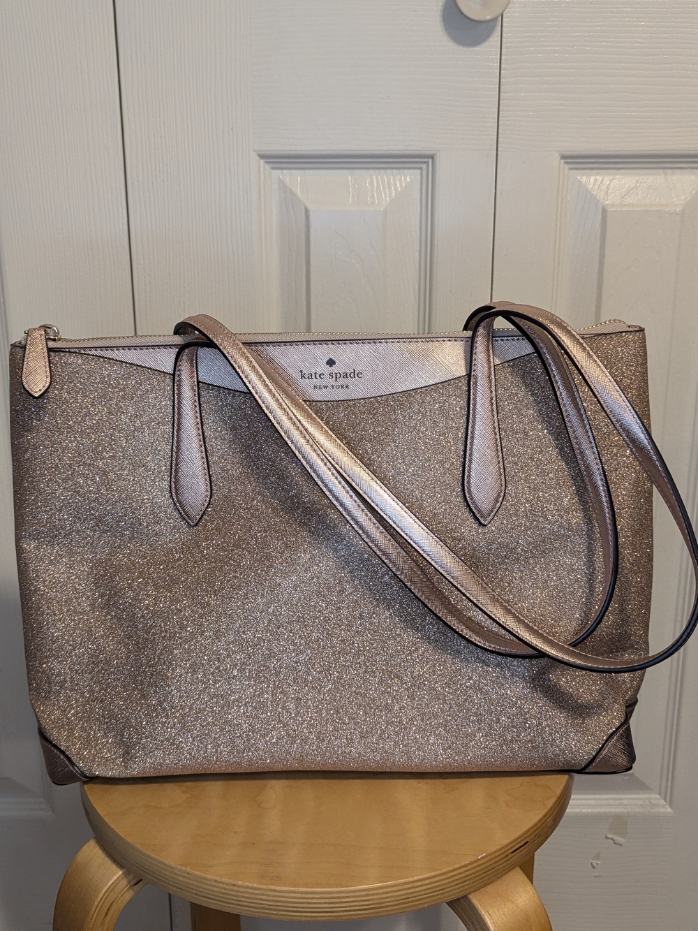 kate spade Metallic Rose Gold Glitter Tote